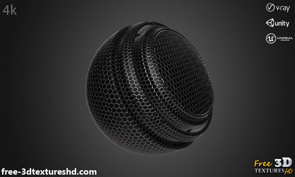 Texture de Fibre de Carbone Hexagonale Fond d'Écran HD 4K - Matériau PBR pour conception 3D. Téléchargement gratuit.