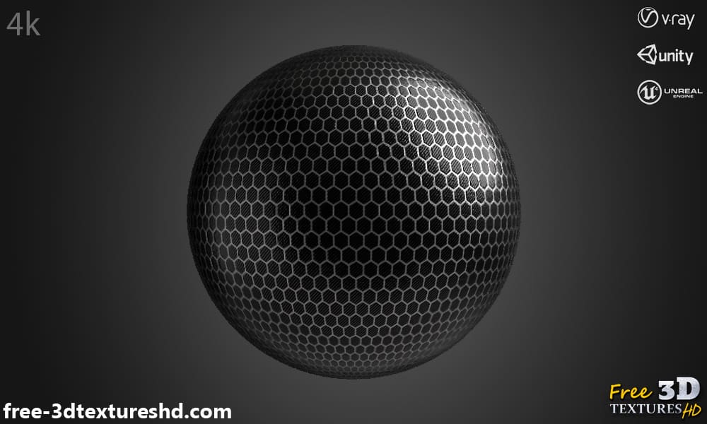 Texture de Fibre de Carbone Hexagonale Fond d'Écran HD 4K - Matériau PBR pour conception 3D. Téléchargement gratuit.