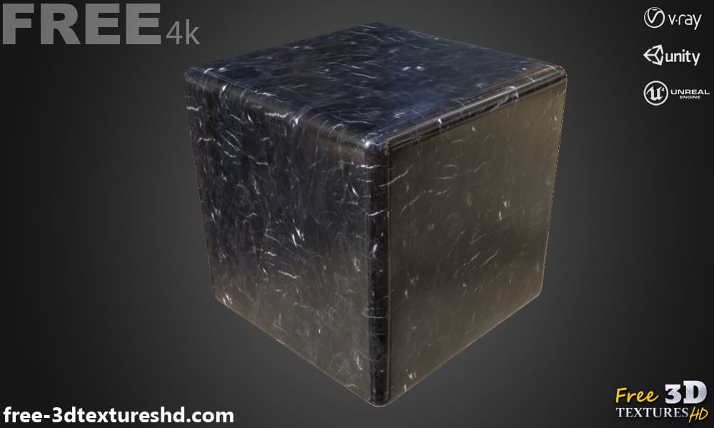 Texture 3D de marbre noir PBR haute résolution Téléchargement gratuit 4K pour Unreal Unity et Vray