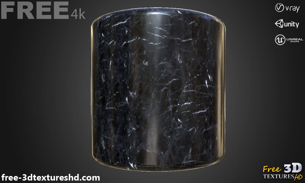 Texture PBR en marbre noir 3D, haute résolution, HD 4K téléchargement gratuit pour Unity, Unreal et V-Ray