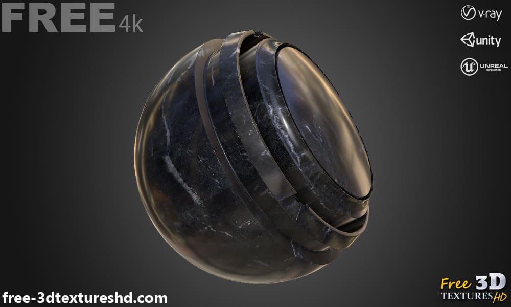 Texture 3D de marbre noir PBR haute résolution Téléchargement gratuit 4K pour Unreal Unity et Vray