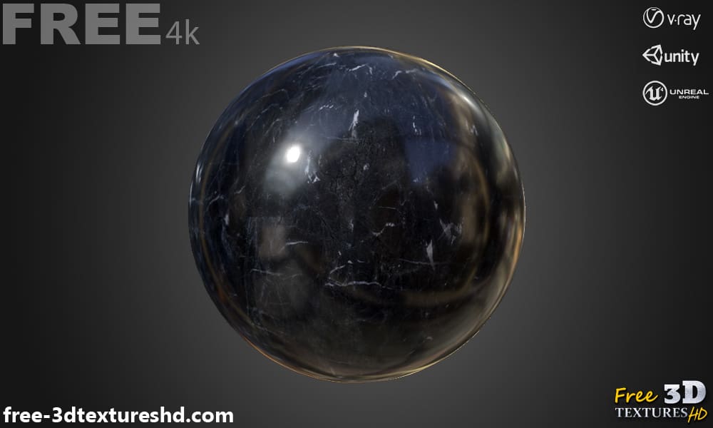 Texture PBR en marbre noir 3D, haute résolution, HD 4K téléchargement gratuit pour Unity, Unreal et V-Ray