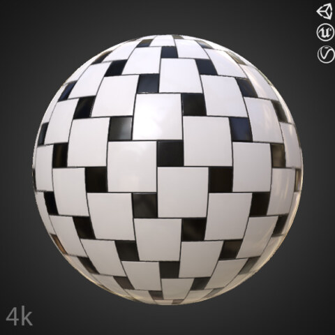 Black-and-white-square-ceramic-tile-PBR-texture-3D-free-download-High-resolution-Unity-Unreal-Vray