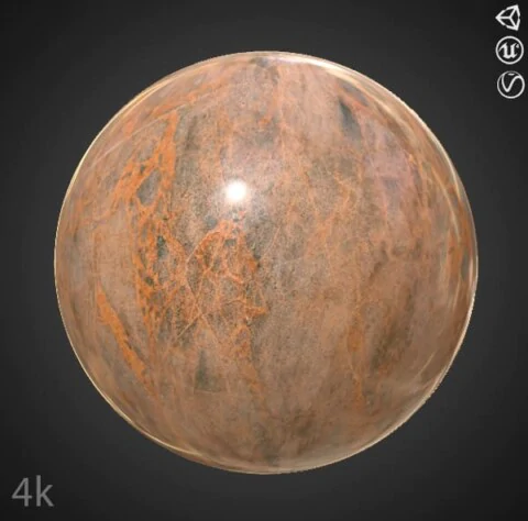 Brown marble PBR texture 3D, high resolution, HD 4K free download for Unity, Unreal, and V-Ray