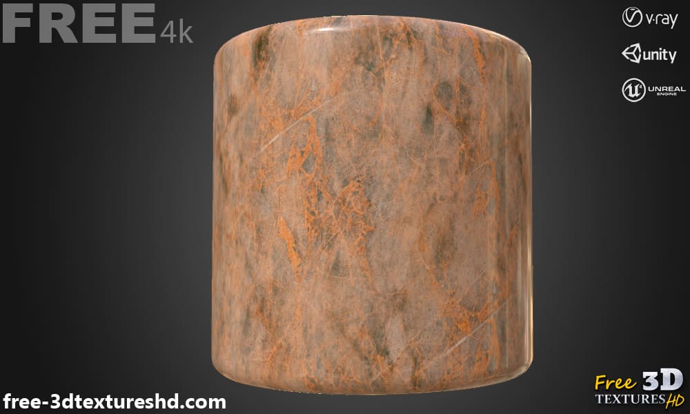 Texture PBR en marbre brun 3D, haute résolution, HD 4K téléchargement gratuit pour Unity, Unreal et V-Ray