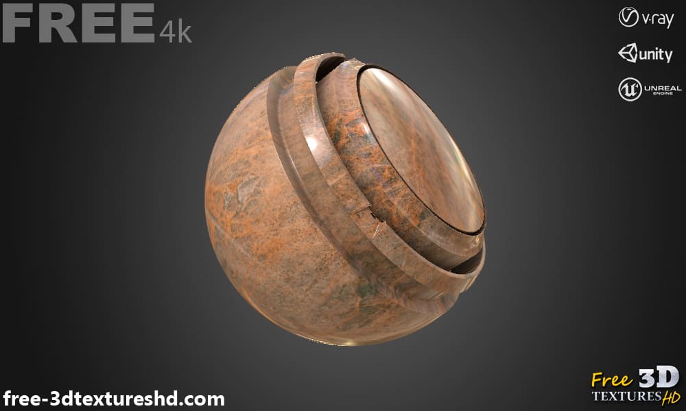 Texture PBR en marbre brun 3D, haute résolution, HD 4K téléchargement gratuit pour Unity, Unreal et V-Ray