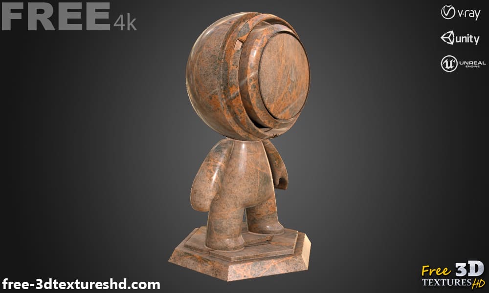 Texture PBR en marbre brun 3D, haute résolution, HD 4K téléchargement gratuit pour Unity, Unreal et V-Ray