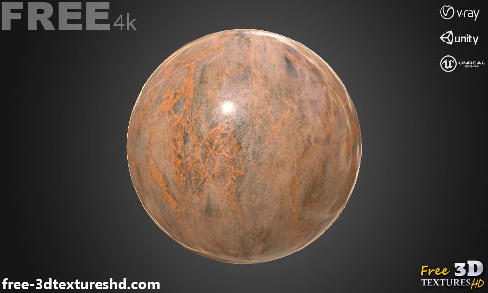 Texture PBR en marbre brun 3D, haute résolution, HD 4K téléchargement gratuit pour Unity, Unreal et V-Ray
