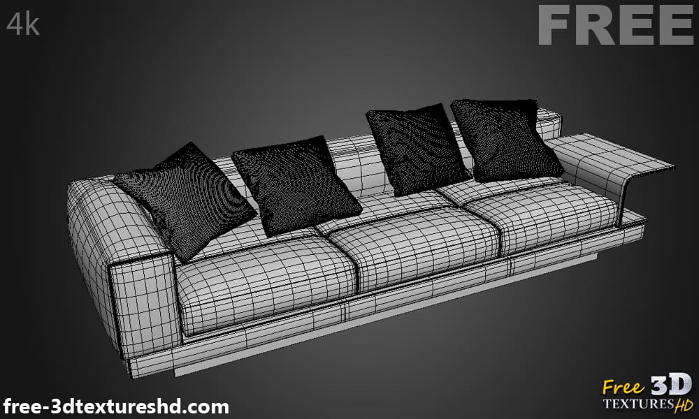 Modèle 3D du canapé Connery de Minotti, téléchargement gratuit, licence CC0, avec détails de rendu et de comptage