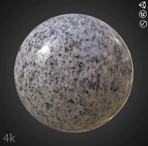 Grey granite marble PBR texture 3D, high resolution, HD 4K free download for Unity, Unreal, and V-Ray