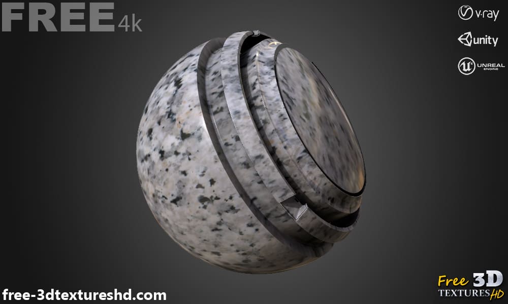 Texture PBR en marbre de granit gris 3D, haute résolution, HD 4K téléchargement gratuit pour Unity, Unreal et V-Ray