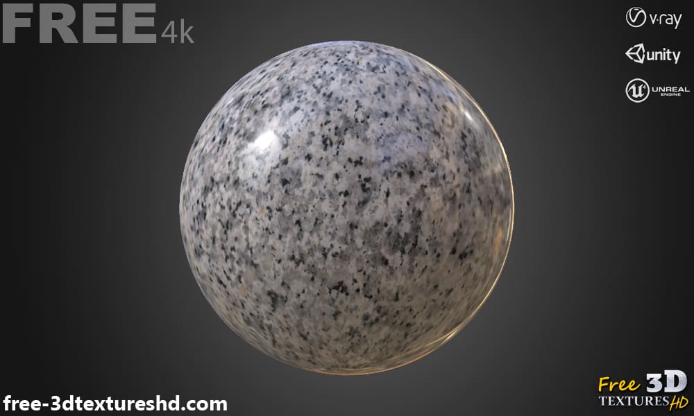 Texture PBR en marbre de granit gris 3D, haute résolution, HD 4K téléchargement gratuit pour Unity, Unreal et V-Ray