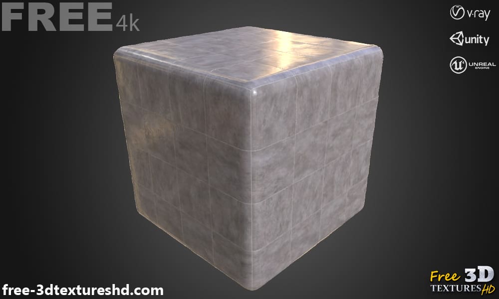 Carrelage mural en marbre gris texture PBR 3D, haute résolution, HD 4K téléchargement gratuit pour Unity, Unreal et V-Ray