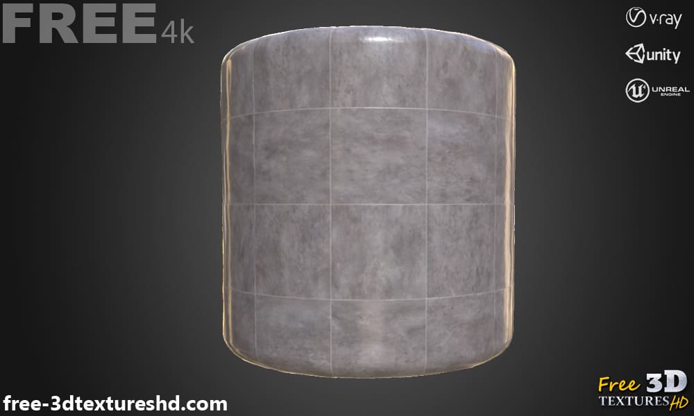Carrelage mural en marbre gris texture PBR 3D, haute résolution, HD 4K téléchargement gratuit pour Unity, Unreal et V-Ray