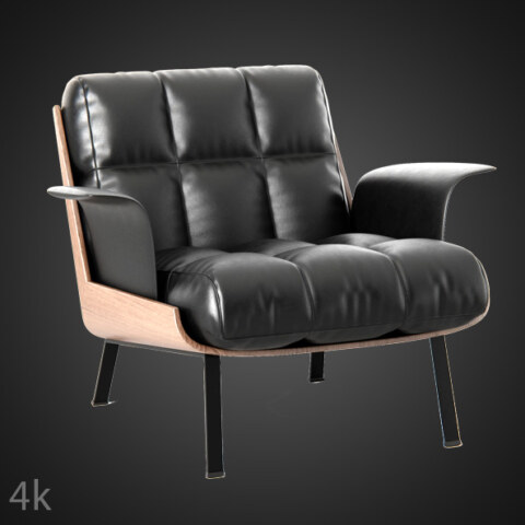 Modèle 3D de fauteuil en cuir noir, téléchargement gratuit, avec aperçu du rendu et nombre de polygones