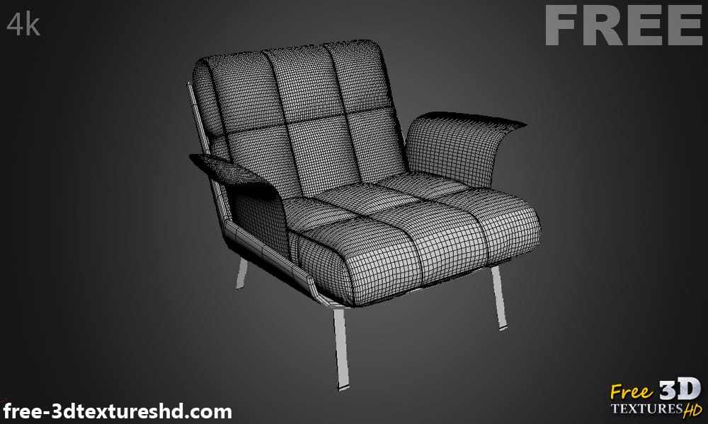 Home black leather armchair 3D model, free download, with render preview and polycount