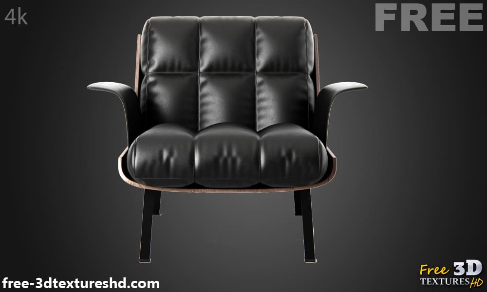 Home black leather armchair 3D model, free download, with render preview and polycount