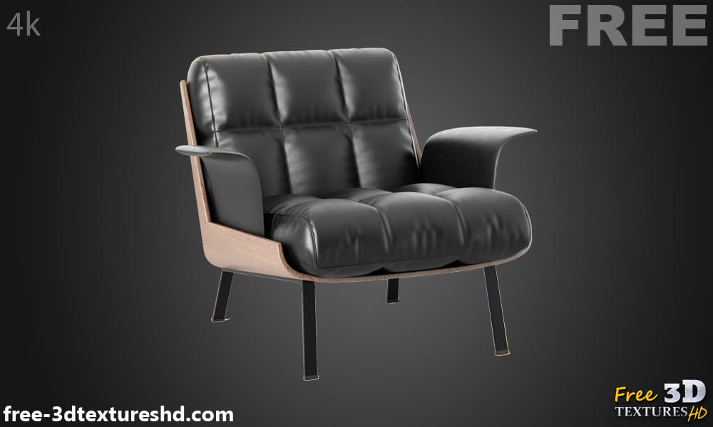 Home black leather armchair 3D model, free download, with render preview and polycount