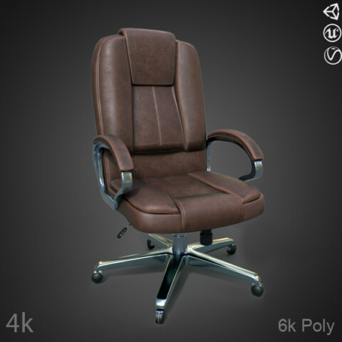 Low-Poly-3D-model-of-Home-Office-Desk-Chair-Brown-leather-PBR-for-Unity-Unreal-and-Vray-free-download
