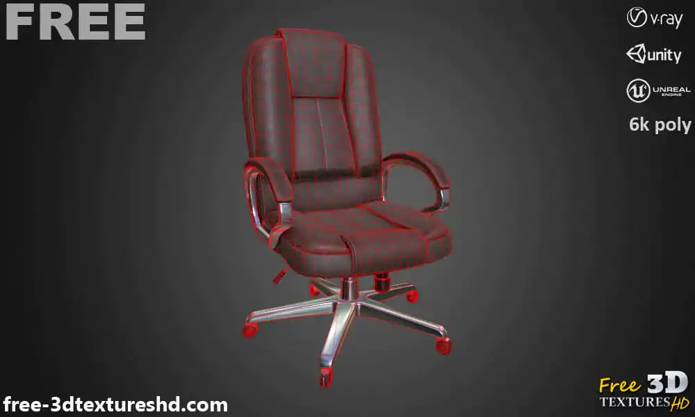 Low-Poly-3D-model-of-Home-Office-Desk-Chair-Brown-leather-PBR-for-Unity-Unreal-and-Vray-free-download