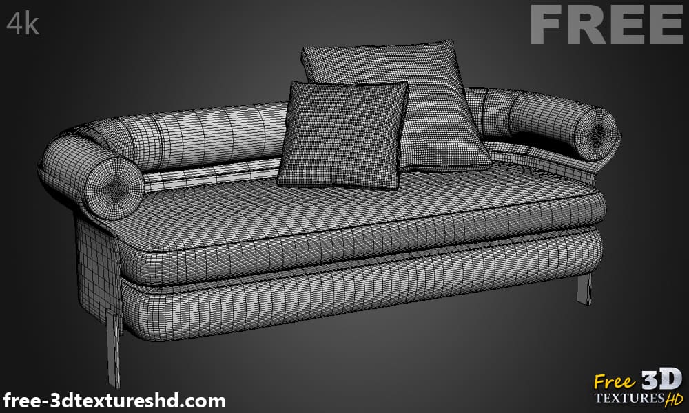 Canapé Mattia Minotti modèle 3D, téléchargement gratuit, licence CC0, avec détails de rendu et de polycount