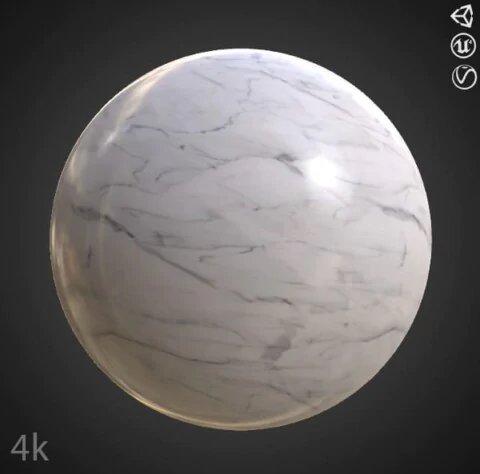 White Marble PBR Texture 3D Free Download 4K High Resolution for Unity, Unreal Engine, and Vray