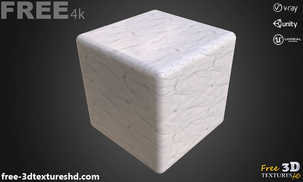 Texture PBR en marbre blanc 3D, haute résolution, téléchargement gratuit HD pour Unity, Unreal et V-Ray