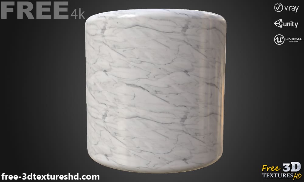 Texture PBR sans couture de carreaux de marbre blanc 3D, haute résolution, téléchargement gratuit HD pour Unity, Unreal et V-Ray
