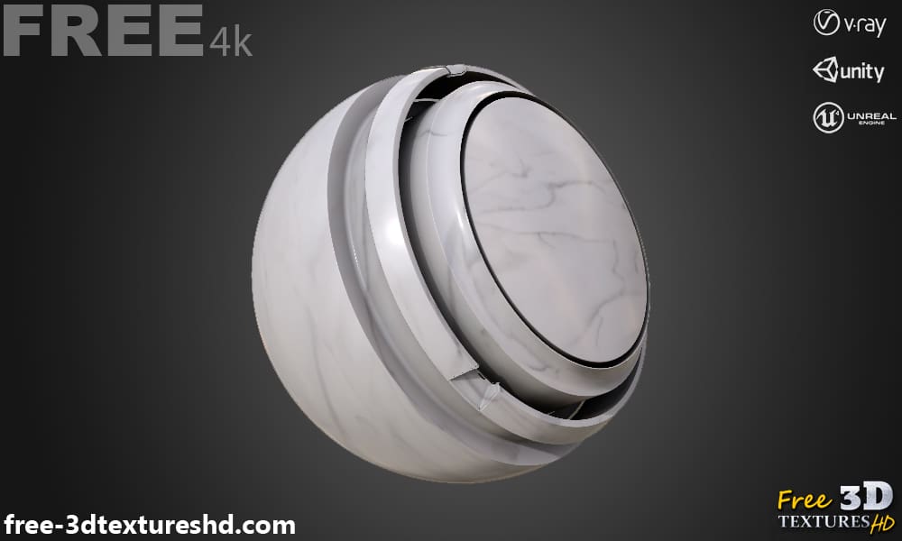 Texture PBR sans couture de carreaux de marbre blanc 3D, haute résolution, téléchargement gratuit HD pour Unity, Unreal et V-Ray