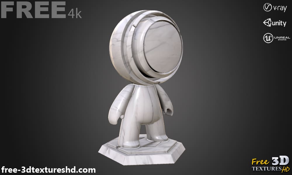 Texture PBR sans couture de carreaux de marbre blanc 3D, haute résolution, téléchargement gratuit HD pour Unity, Unreal et V-Ray