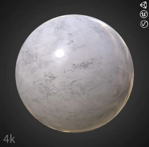 White marble PBR textures, high resolution, HD 4K free download for Unity, Unreal, and V-Ray