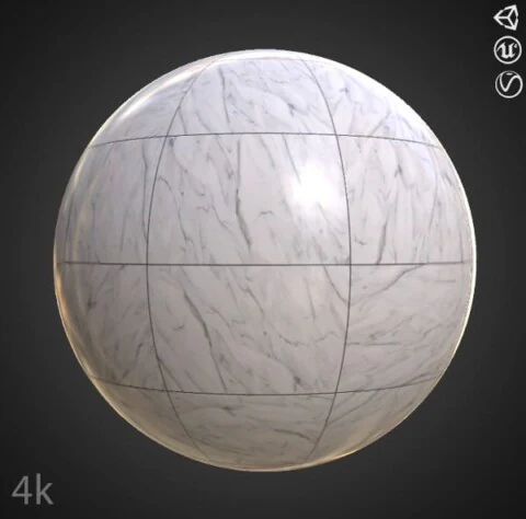 White marble tile seamless PBR texture 3D, high resolution, HD free download for Unity, Unreal, and V-Ray