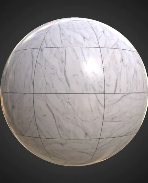 White marble tile seamless PBR texture 3D, high resolution, HD free download for Unity, Unreal, and V-Ray