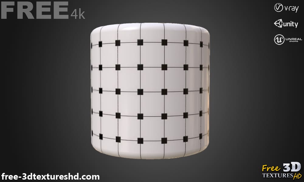 Carrelage en céramique noirs et blancs, texture PBR sans couture 3D, haute résolution, HD 4K, téléchargement gratuit pour Unity, Unreal et V-Ray