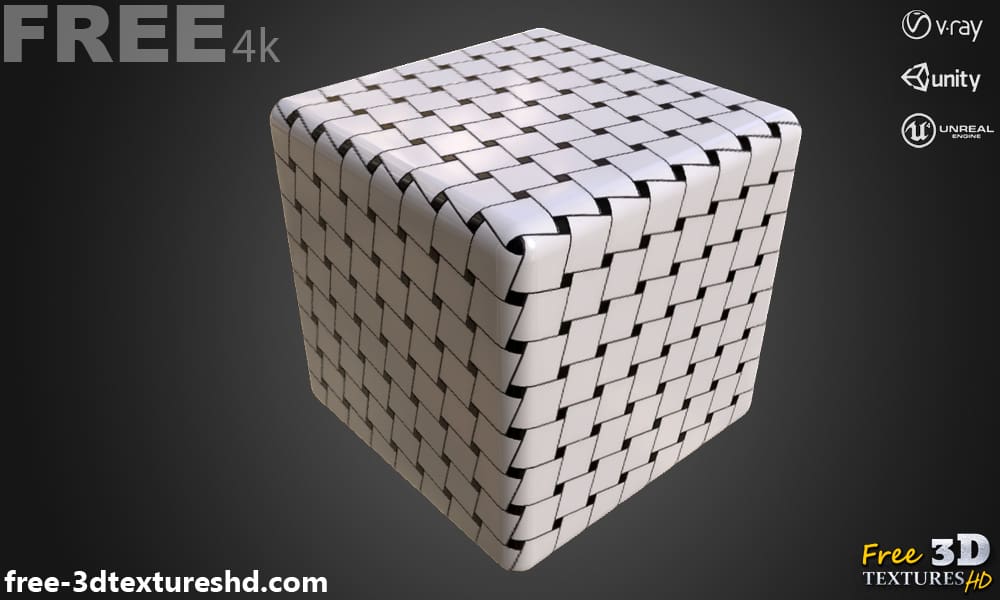 Carrelage en céramique noirs et blancs, texture PBR sans couture 3D, haute résolution, HD 4K, téléchargement gratuit pour Unity, Unreal et V-Ray