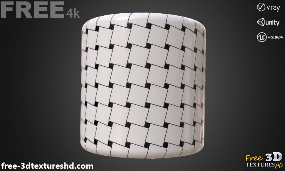 Carrelage en céramique noirs et blancs, texture PBR sans couture 3D, haute résolution, HD 4K, téléchargement gratuit pour Unity, Unreal et V-Ray