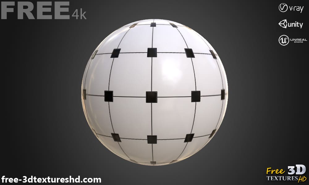 Carrelage en céramique noirs et blancs, texture PBR sans couture 3D, haute résolution, HD 4K, téléchargement gratuit pour Unity, Unreal et V-Ray