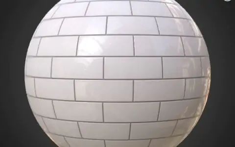 Carrelage mural en brique blanche en céramique, texture PBR sans couture 3D, haute résolution, HD 4K, téléchargement gratuit pour Unity, Unreal et V-Ray