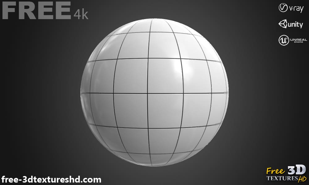 Carrelage mural en céramique blanche texture PBR 3D, haute résolution, HD 4K téléchargement gratuit pour Unity, Unreal et V-Ray