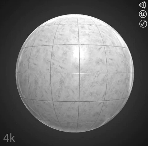 White marble ceramic tile PBR texture 3D, high resolution, HD 4K free download for Unity, Unreal, and V-Ray