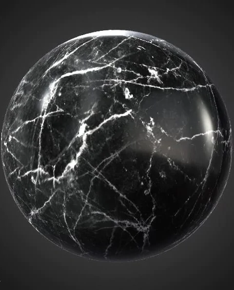 Black marble 3D texture PBR material, high resolution, HD 4K free download for Unity, Unreal, and V-Ray