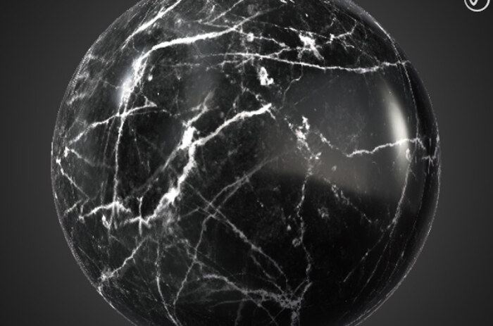 Matériau PBR à texture 3D en marbre noir, haute résolution, HD 4K, téléchargement gratuit pour Unity, Unreal et V-Ray