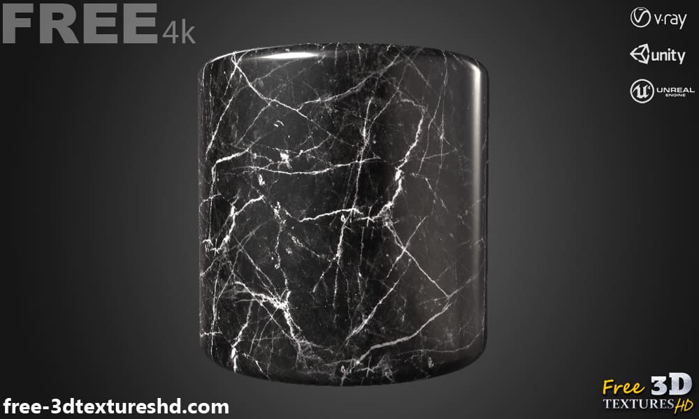 Texture 3D de marbre noir PBR haute résolution Téléchargement gratuit 4K pour Unreal Unity et Vray