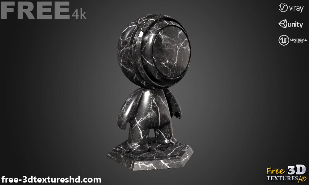 Matériau PBR à texture 3D en marbre noir, haute résolution, HD 4K, téléchargement gratuit pour Unity, Unreal et V-Ray