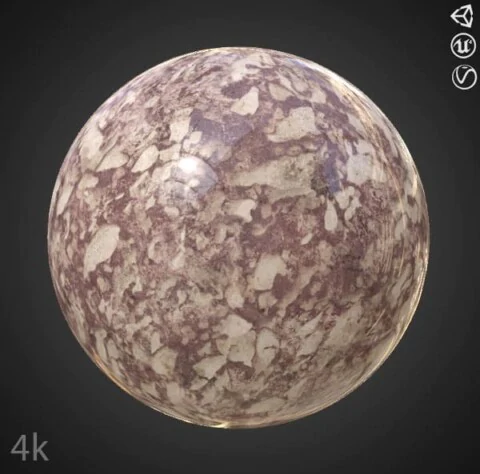 Red marble 3D texture PBR material, high resolution 4k HD free download for Unity, Unreal, and V-Ray