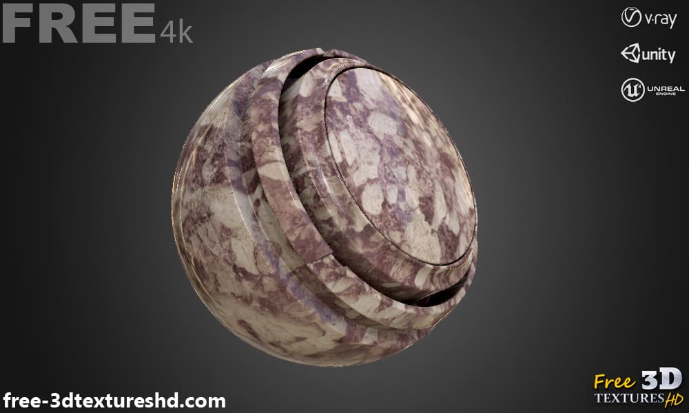 Texture 3D en marbre rouge PBR en haute résolution Téléchargement gratuit 4K pour Unreal Unity et Vray
