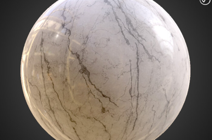 Matériau PBR à texture 3D en marbre blanc, haute résolution, HD 4K, téléchargement gratuit pour Unity, Unreal et V-Ray