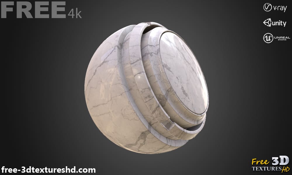 Matériau PBR à texture 3D en marbre blanc, haute résolution, HD 4K, téléchargement gratuit pour Unity, Unreal et V-Ray