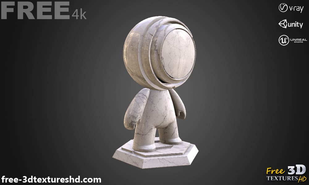 Matériau PBR à texture 3D en marbre blanc, haute résolution, HD 4K, téléchargement gratuit pour Unity, Unreal et V-Ray