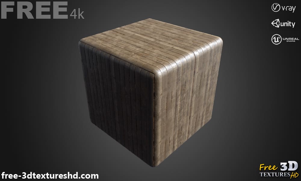 Planches de bois de pin brun foncé texture 3D matériau PBR, haute résolution, HD 4K à télécharger gratuitement pour Unity, Unreal, et V-Ray